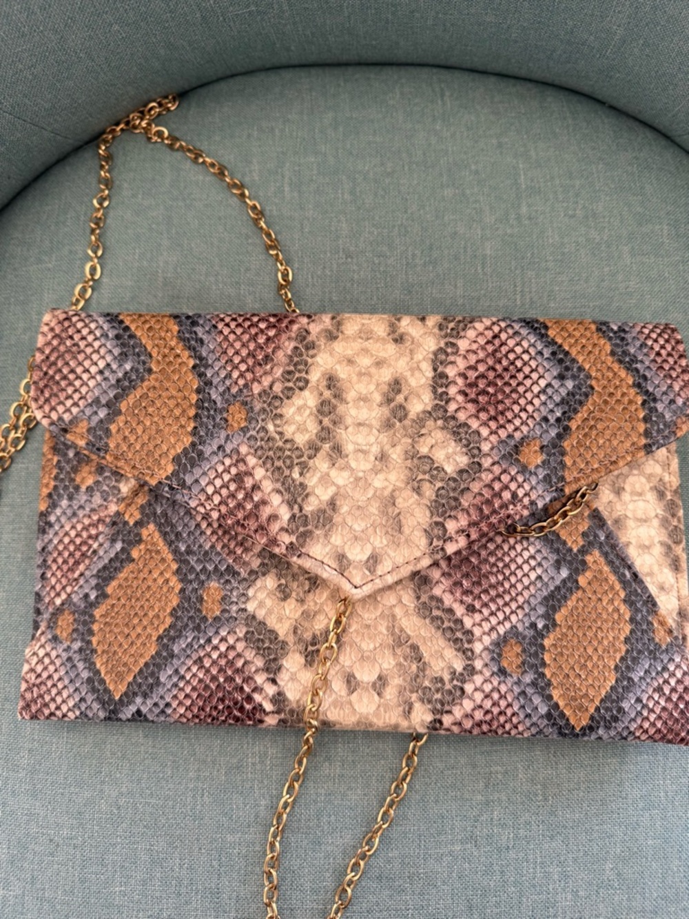 Python-Print Envelope Crossbody Bag in Taupe and Blush